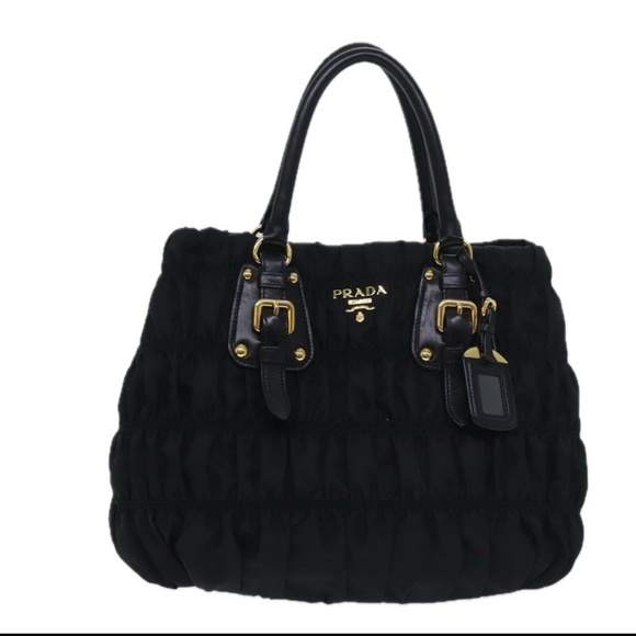 Preloved Prada Gathered Nylon/Leather Tote Bag - Picture 1 of 6